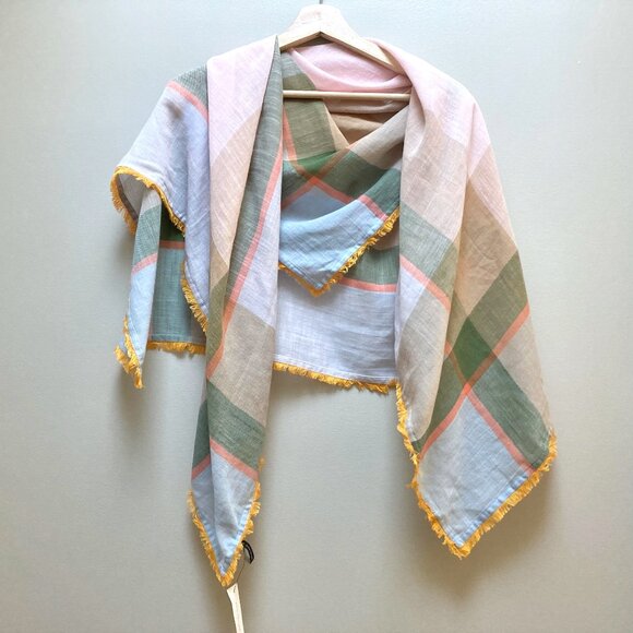 NWT Ann Taylor Colourblock Cotton Scarf - Blue/Green/Pink/Orange/Tan - Picture 10 of 10